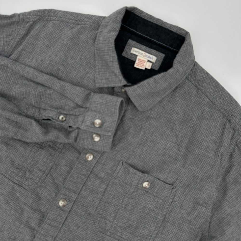 Carbon2Cobalt Shirt‎ Mens Large Gray Button Up Double Pocket Casual 100% Cotton
